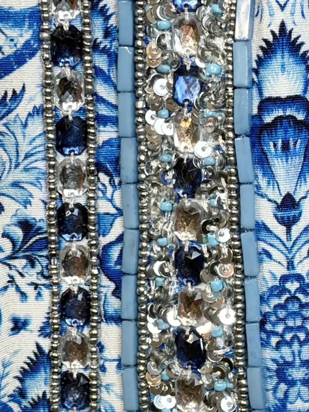 Nicoblu Beaded Resort Dress Blue White Mediterranean Luxe Size 6 - Picture 6 of 15